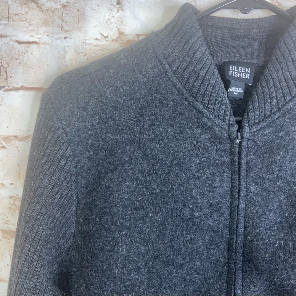 Eileen Fisher Gray Wool Bomber Jacket Size Medium - Picture 2 of 8